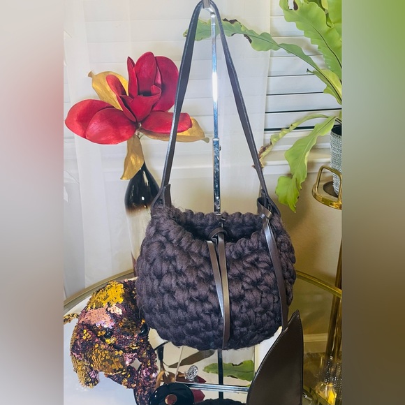 FURLA WOVEN WOOL HANDBAG & Half Moon Black Leather Clutch - Picture 10 of 13